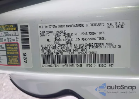 2022 Toyota Tacoma Sr from USA, damaged, VIN 3TYRX5GN8NT066712